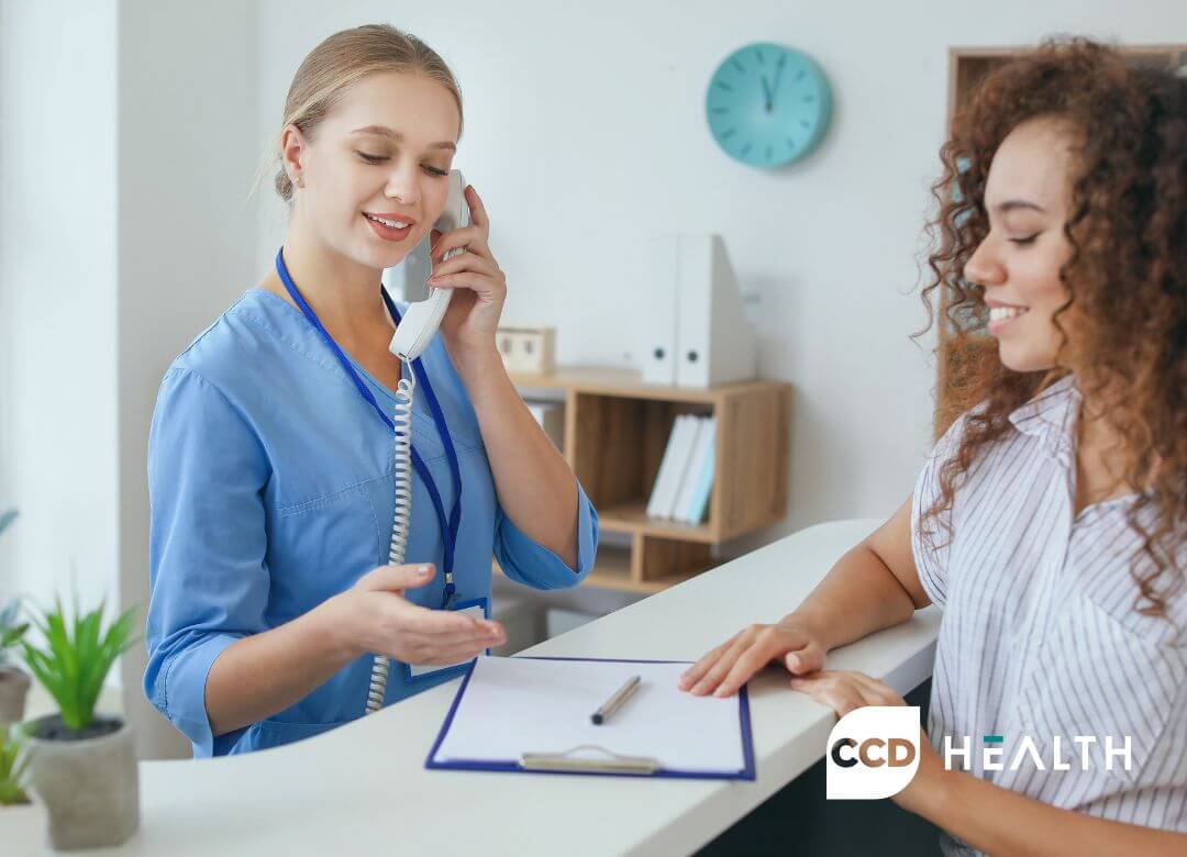 Woman scheduling an appointment at an outpatient center